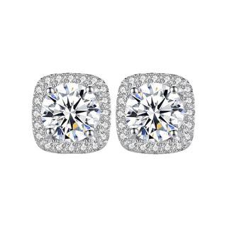 Earrings with 2 ct emerald cut moissanites in 925 fine silver + free cleaning kit