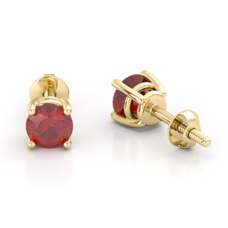 Earrings with 1.35 ct round cut ruby ​​in 10k, 14k or 18k gold, customizable