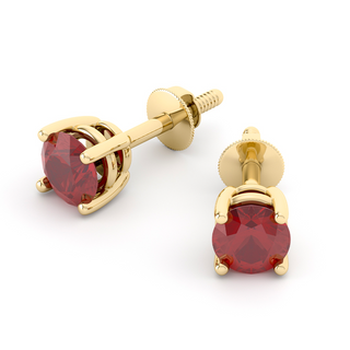 Earrings with 1.35 ct round cut ruby ​​in 10k, 14k or 18k gold, customizable