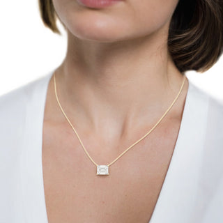 Necklace with 8 ct emerald cut moissanite in 10k, 14k or 18k gold, customizable