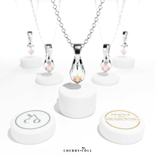 Drop necklace with crystal in 925 fine silver + free cleaning kit