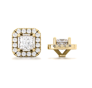 Earrings with 4.48 ct princess cut moissanites and halo in 10k, 14k or 18k gold, customizable